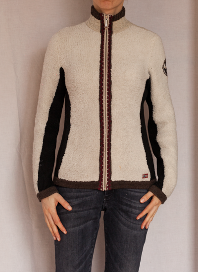 Cream and black thick wool cardigan